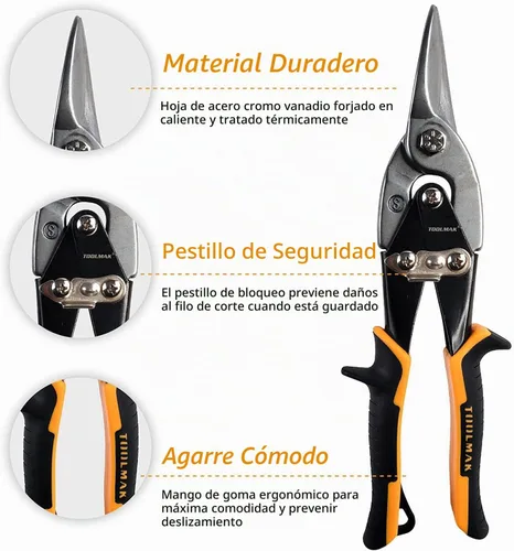 Vista 2 de TOOLMAK Tijeras de aviación de corte recto de 10 pulgadas