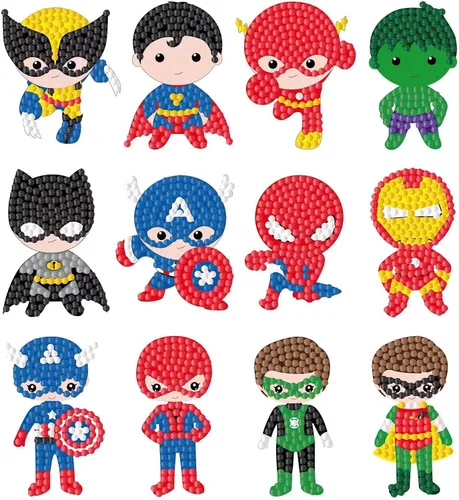 Vista 2 de PICNICFUN Kits de diamantes adhesivos para niños, 28 piezas de personajes de dibujos animados 5D hechos a mano con diamantes de imitación de mosaico