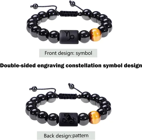 Vista 9 de SUMMER LOVE Father's Day Gifts Zodiac Bracelet for Men Women 10mm Natural Black Onyx Stone Star Sign Constellation Beaded Protection Bracelet