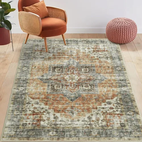 Vista 9 de FairOnly Alfombras lavables de 2 x 3 pulgadas, alfombra antideslizante de pelo bajo, alfombra de piso con estampado envejecido, alfombra de área