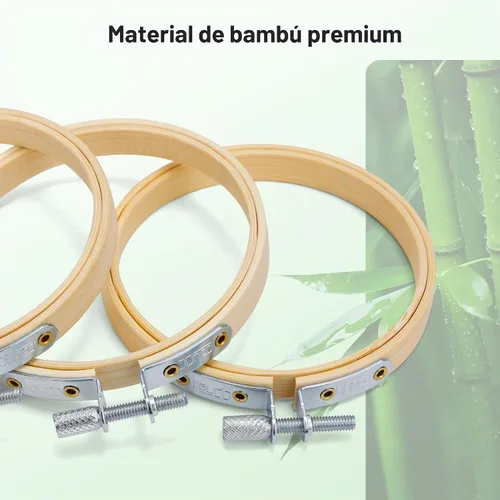 Vista 5 de Caydo 6 piezas de aro de bordado de 3 pulgadas con tornillo de metal, juego de aros de bordado pequeños, anillo de aro de punto de cruz de bambú