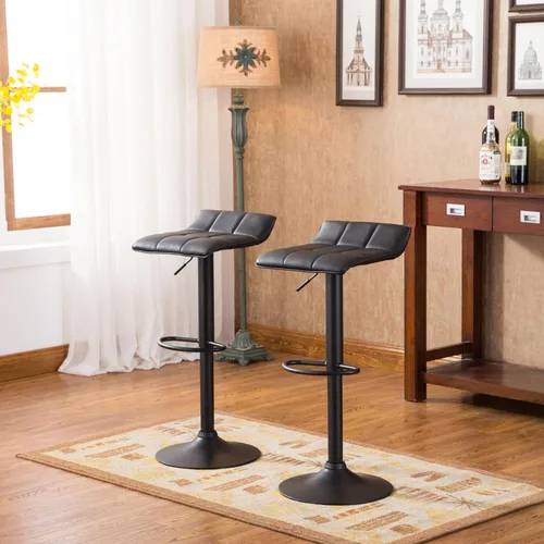 Vista 5 de Roundhill Furniture Belham Taburete giratorio de piel regenerada ajustable (2 unidades), color negro