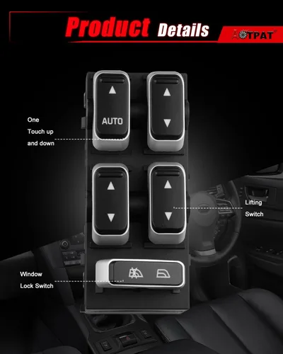 Vista 3 de Interruptor de ventana principal para Lincoln Town Car 2003 2004 2005 2006 2007 2008 Interruptor de control lateral del conductor OE# 5W1Z14529BA