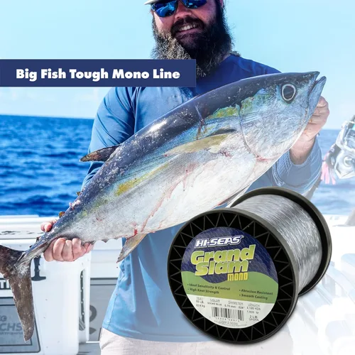 Vista 5 de HI-SEAS Línea de pesca de monofilamento Grand Slam - Fuerte y resistente a la abrasión en transparente, rosa, verde, azul humo, amarillo Amarillo