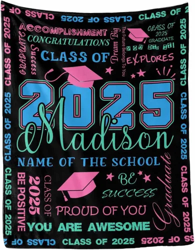 Vista 34 de MyPupSocks Manta personalizada para regalo de graduación, felicitaciones clase de 2025, manta azul personalizada de forro polar 2025 para hermana