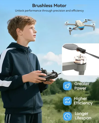 Vista 10 de SIMREX Drone FPV 4K con motor sin escobillas para principiantes y adolescentes, vuelo de 40 minutos, posicionamiento de flujo óptico, control