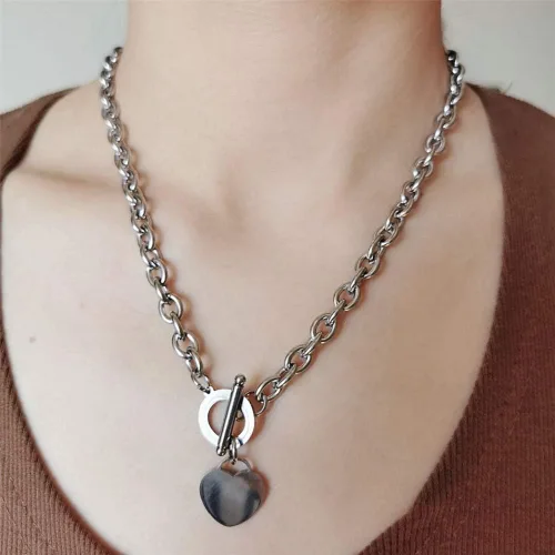Vista 3 de WangGao Elegent Love - Cadena de eslabones de acero inoxidable en blanco con dije de corazón para mujer, cierre de palanca, Metal