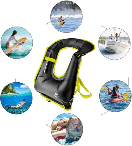 Vista 7 de OMOUBOI Chaleco de esnórquel para adultos, chalecos de natación inflables para buceo, esnórquel, natación y seguridad (adecuado para 100-220 libras)