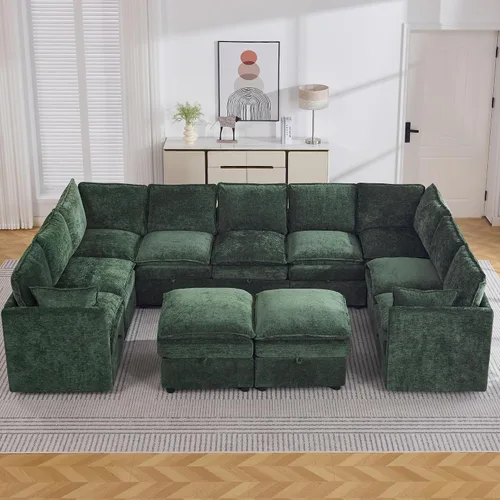 Vista 86 de Otomana cuadrada grande de 27 pulgadas con almacenamiento, reposapiés tapizado moderno con patas antideslizantes para sofá, mesa de café, sala
