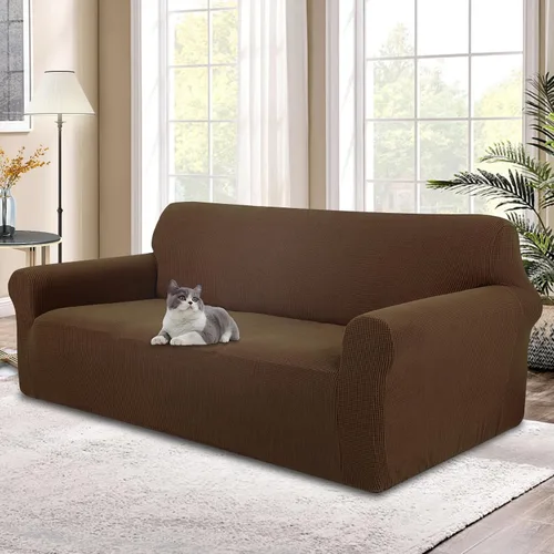 Vista 36 de Funda elástica para sofá, lavable, protector de muebles con espuma antideslizante y parte inferior elástica para niños, perros (sofá biplaza/beige)