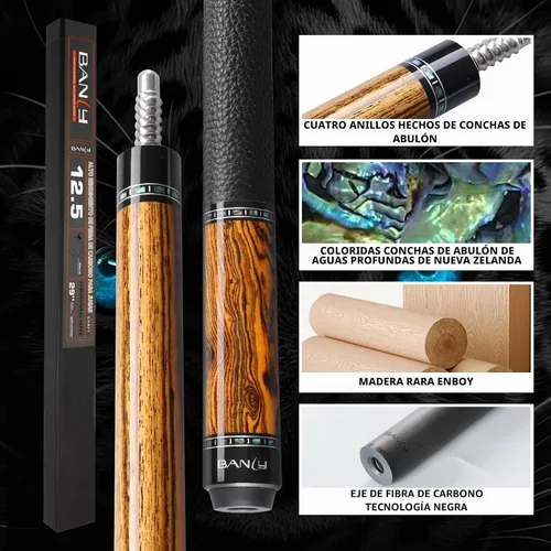 Vista 2 de Banly Carbon Fiber Pool Cue Stick 12.5mm Time Crystal Tip, Low Deflection Pool Cue Professional Billiard Cue Sticks with Gift Box