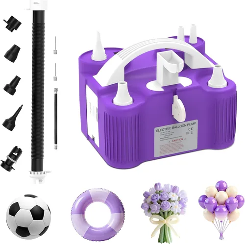 Vista 9 de AXHJ Bomba eléctrica para globos, bomba eléctrica portátil de globo de aire de doble boquilla, inflador de globos para decoraciones de fiestas