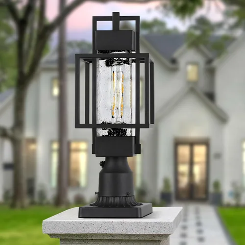 Vista 6 de Lámpara de poste para exteriores de 18 pulgadas de alto del anochecer al amanecer con cable de 120 V, poste de aluminio impermeable con base
