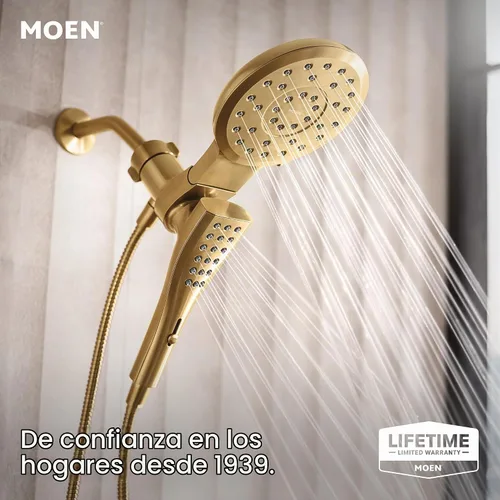Vista 2 de [Usado] Moen Verso Oro Cepillado - Cabezal de ducha con rociador de ocho funciones Eco Performance de 7 pulgadas de ancho y ducha de mano