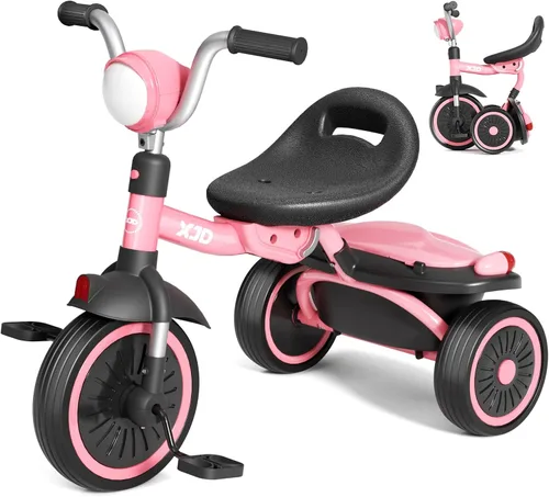 Vista 8 de XJD Triciclo para niños pequeños, bicicleta plegable con pedales, triciclo para niños de 2 a 5 años, asiento cómodo ajustable, regalos de Navidad