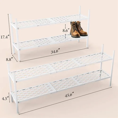 Vista 3 de Zapatero expandible organizador de zapatos de metal, 2 niveles apilable largo soporte de almacenamiento de zapatos para armario, piso, entrada