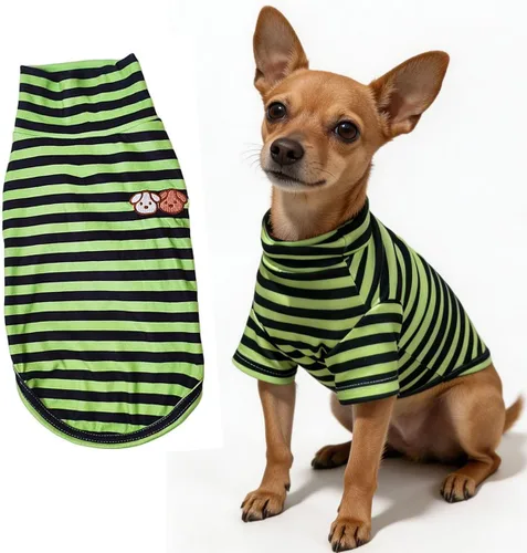 Vista 10 de Suéter de cuello alto para perro, lindo bordado de perrito, sudadera súper suave para perro, camisa para perro, suéter elástico a rayas para Raya