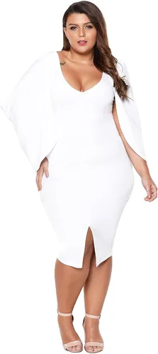 Vista 2 de Vestido de cóctel de manga larga para mujer, estilo casual, con abertura en cascada, talla grande
