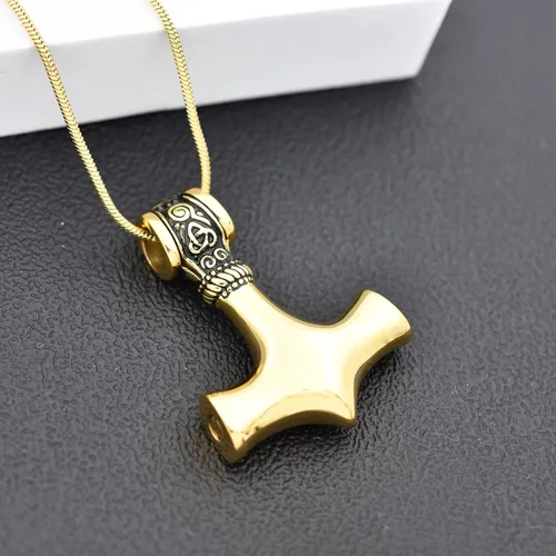 Vista 22 de Collar de urna de talismán de martillo de Thor vikingo nórdico para cenizas, acero inoxidable para hombre, joyería de cremación vintage, amuleto