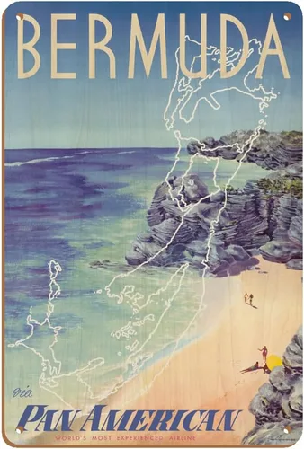 Vista 5 de Pacifica Island Art Bermuda - via Pan American World Airways - Póster vintage de viaje de aerolínea por Loweree c.1953 - Cartel de metal vintage