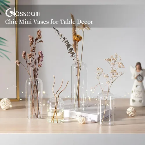 Vista 5 de Florero de cristal Glasseam para centros de mesa: 12 piezas pequeño florero a granel For Single Rose, Stem, Modern Minimalis, Clear Table