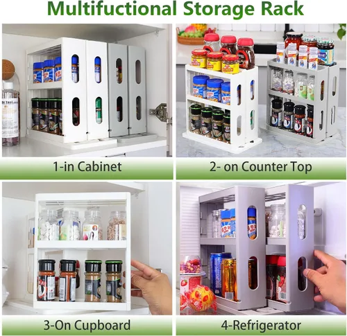 Vista 6 de Dutiplus Organizador de especias de 3 niveles, gabinete de almacenamiento giratorio y tirado para encimera de cocina, baño, 10.8 pulgadas de alto x