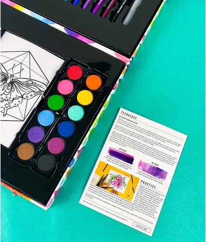 Vista 7 de Art 101 Budding Artist - Juego de arte de acuarela de 44 piezas, 14 diseños para pintar