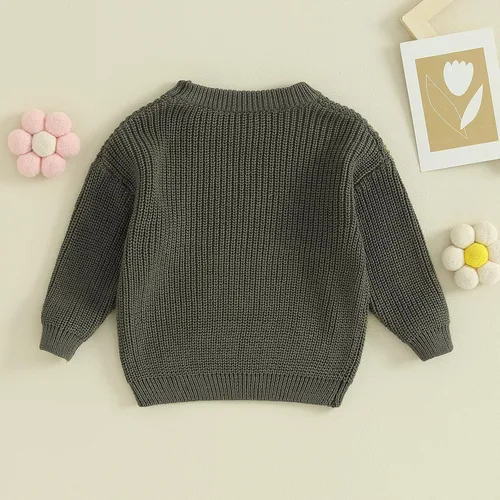 Vista 4 de Karwuiio - Suéter de punto para bebé, niña, niño, cuello redondo, manga larga, sudadera para otoño e invierno