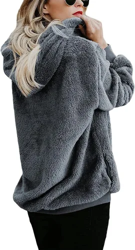 Vista 59 de Century Star Sudadera deportiva mullida de vellón con capucha para mujer de talla extragrande con bolsillos