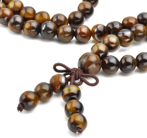 Vista 10 de Jovivi Collar tibetano de 0.236 in 0.315 in, 108 cuentas de piedras preciosas naturales de ojo de tigre de oración Mala