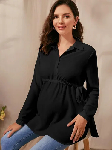 Vista 5 de Floerns Blusa de embarazo de manga larga con cordón en la cintura para mujer