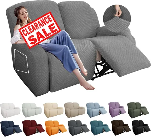 Vista 19 de YEMYHOM Funda elástica de 4 piezas para silla reclinable de jacquard con bolsillo lateral, antideslizante, ajustable, protector de muebles con parte