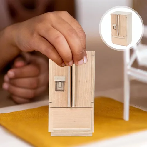 Vista 6 de BESPORTBLE Miniatura de madera de casa de muñecas nevera sin pintar Mini modelo de nevera para casa de muñecas Cocina Escena Decoración Refrigerador