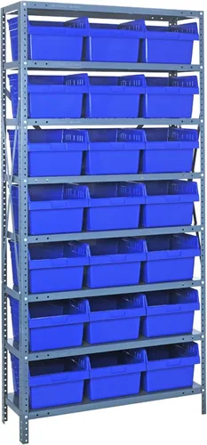 Vista 7 de Quantum QSBU-245BK Heavy Duty Shelving Unit with (7) Shelves and (24) QUS245 Black Bins for Garage Warehouse Storage Distribution 400 lb Load