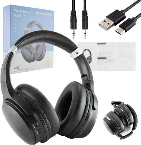 Vista 9 de EXMAX H5 Auriculares Bluetooth sobre la oreja ANC estéreo de alta fidelidad inalámbricos/con cable + micrófono plegables cómodos orejeras