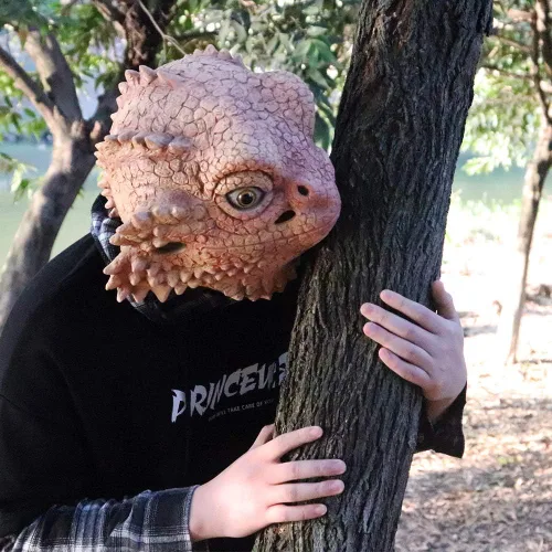 Vista 5 de MOKRY PARTY Máscara de lagarto espinoso del desierto, máscara de cabeza de animal, disfraz de Halloween para adultos