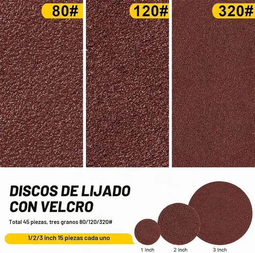 Vista 7 de Mini lijadora de aire de 1/2/3 pulgadas para trabajo de carrocería automático, mini pulidora neumática con 45 discos de lijado + 3 almohadillas