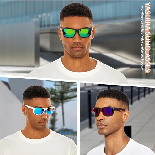 Vista 2 de Yaserra TAC - Lentes de sol polarizados cuadrados, ligeros TR-90 con acabado mate, para hombres y mujeres, bloqueo UV