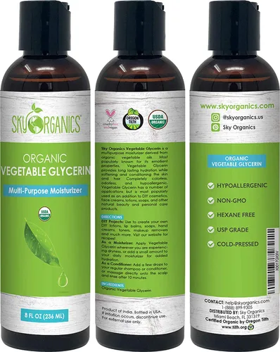 Vista 2 de Sky Organics - Glicerina vegetal orgánica sin OMG, Kosher, grado USP, hipoalergénica, prensada en frío, beneficia el cabello y la piel, excelente