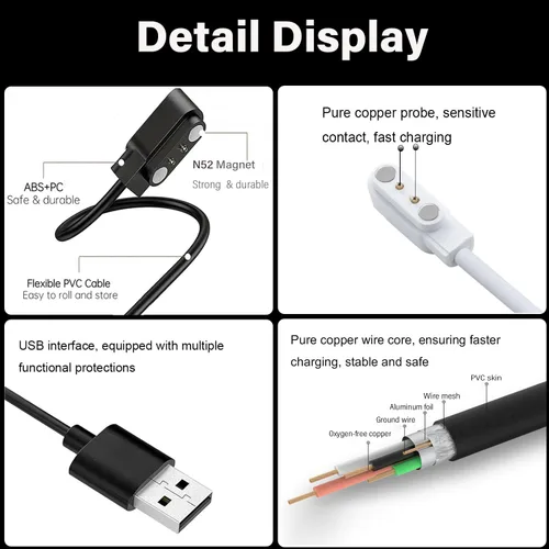 Vista 4 de Withit Giga Smart Watch Charger, paquete de 2 [modelo A + modelo B, solo un ajuste] Cable de carga para Withit App Giga Smartwatch Cable de carga