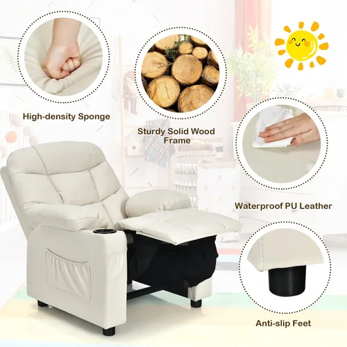 Vista 9 de Costzon Silla Reclinable para Niños con Portavasos, Silla de Descanso Ajustable con Reposapiés y Bolsillos Laterales para Habitación de Niños