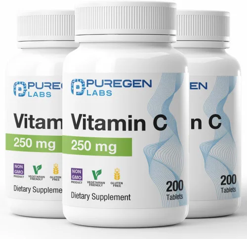 Vista 9 de Puregen Labs Vitamina C de 250 mg apoya un sistema inmunológico saludable y protección antioxidante, sin OMG, sin gluten, fabricado en Estados