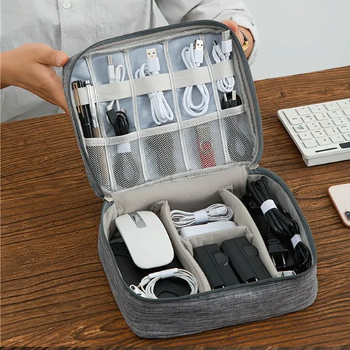 Vista 9 de Estuche Organizador Pequeño para Dispositivos Electrónicos USB Cargador Accesorios Ratón Cable de Teléfono Tarjeta SD Banco de Energía Auriculares