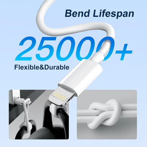 Vista 6 de Cable Lightning para iPhone de 6 pies, [certificado MFi de Apple], cable de carga rápida para iPhone 14 13 12 11 Pro Max XS XR X 8 7 6 Plus SE y más