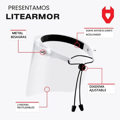 Vista 2 de NoCry Máscara de protección facial con diadema ajustable y 2 viseras de plástico reutilizables — Diseño abatible con bisagras de metal duraderas