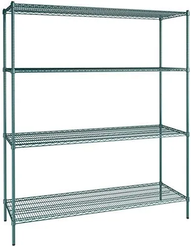 Vista 402 de Kit de 4 estantes de epoxi verde NSF de 21 x 72 pulgadas con postes de 86 pulgadas, estantería de almacenamiento resistente, kit de estantería