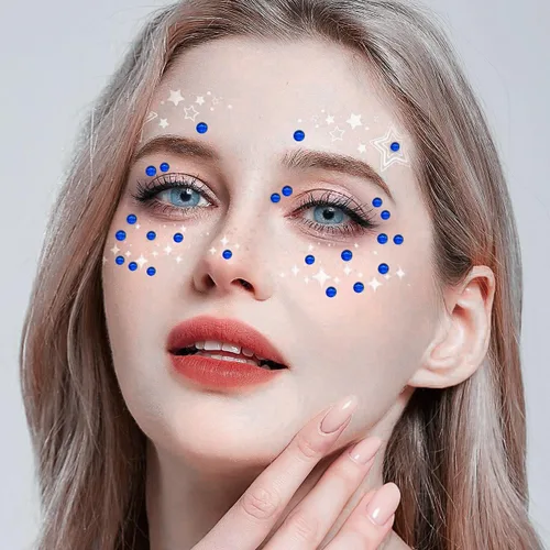 Vista 4 de 3090 calcomanías de diamantes de imitación, autoadhesivas, color azul oscuro, gemas para la cara, calcomanías de perlas de 3/4/5/0.236 in, gemas