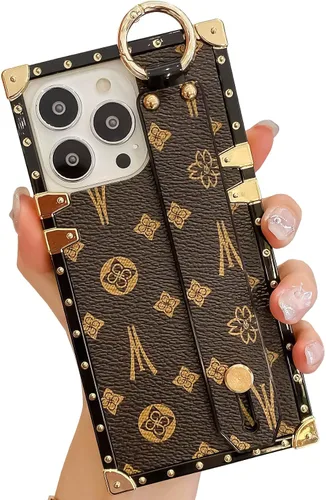 Vista 14 de Funda rectangular de cuero compatible con 11 con correa para pulsera, funda de diseño de lujo para mujeres y niñas, funda protectora con soporte