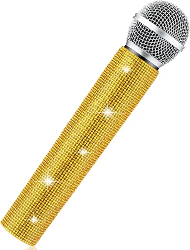 Vista 14 de Sanwuta Micrófono falso con diamantes de imitación brillantes, micrófono de juego de plástico con purpurina para disfraz de fiesta de cosplay