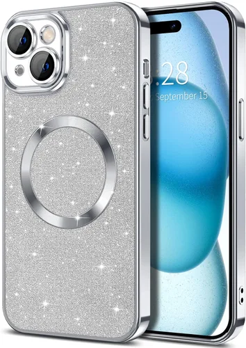 Vista 56 de Hython para iPhone 16 Funda con chispas brillantes, fundas transparentes magnéticas con protector de lente de cámara [Compatible con MagSafe]